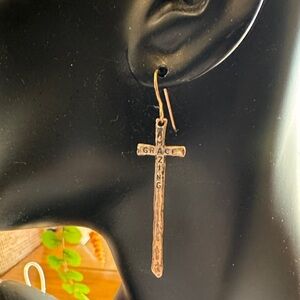 Amazing Grace Cross Dangle Earrings - silver